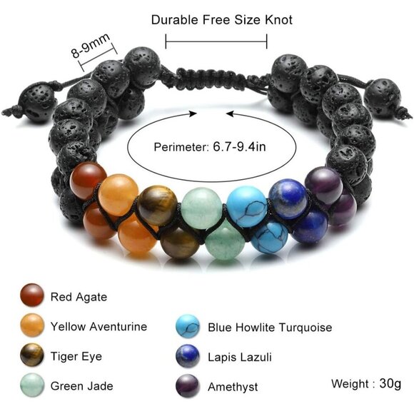 Lava Rock Stone Crystals Yoga Stone Bead Chakra Relax Bracelet for Womens Mens - Picture 5 of 8